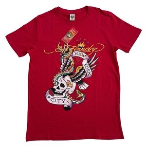 NWT Ed Hardy New York City Skull with Wings Kids 15/16 Women’s Small Red Cotton